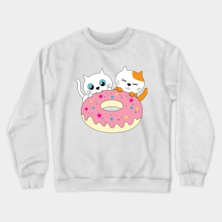 cat eating donuts Crewneck Sweatshirt